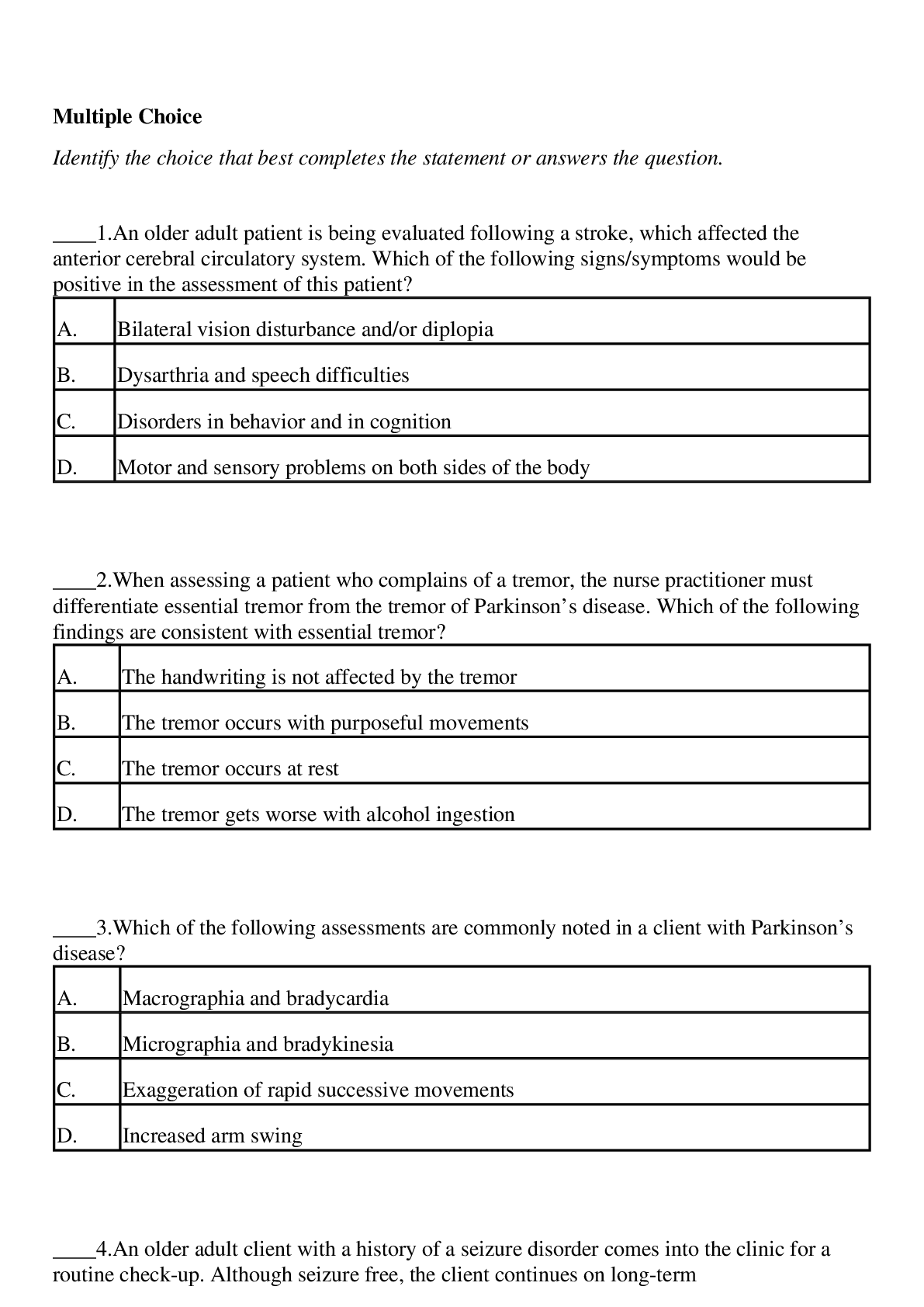 Preview image of NR 601:Chapter 13: Central and Peripheral Nervous System Disorders,100% CORRECT document